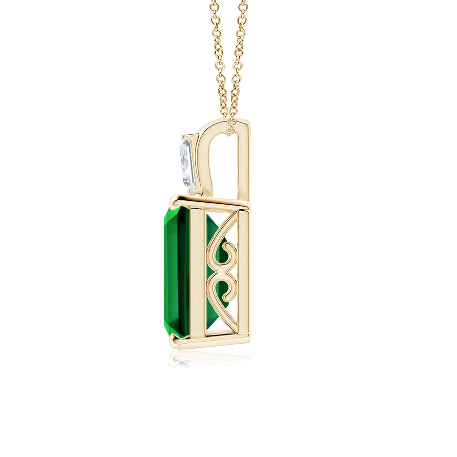 12x10mm Labgrown Emerald-Cut Lab-Grown Emerald Pendant with Baguette Diamond in 18K Yellow Gold side 199