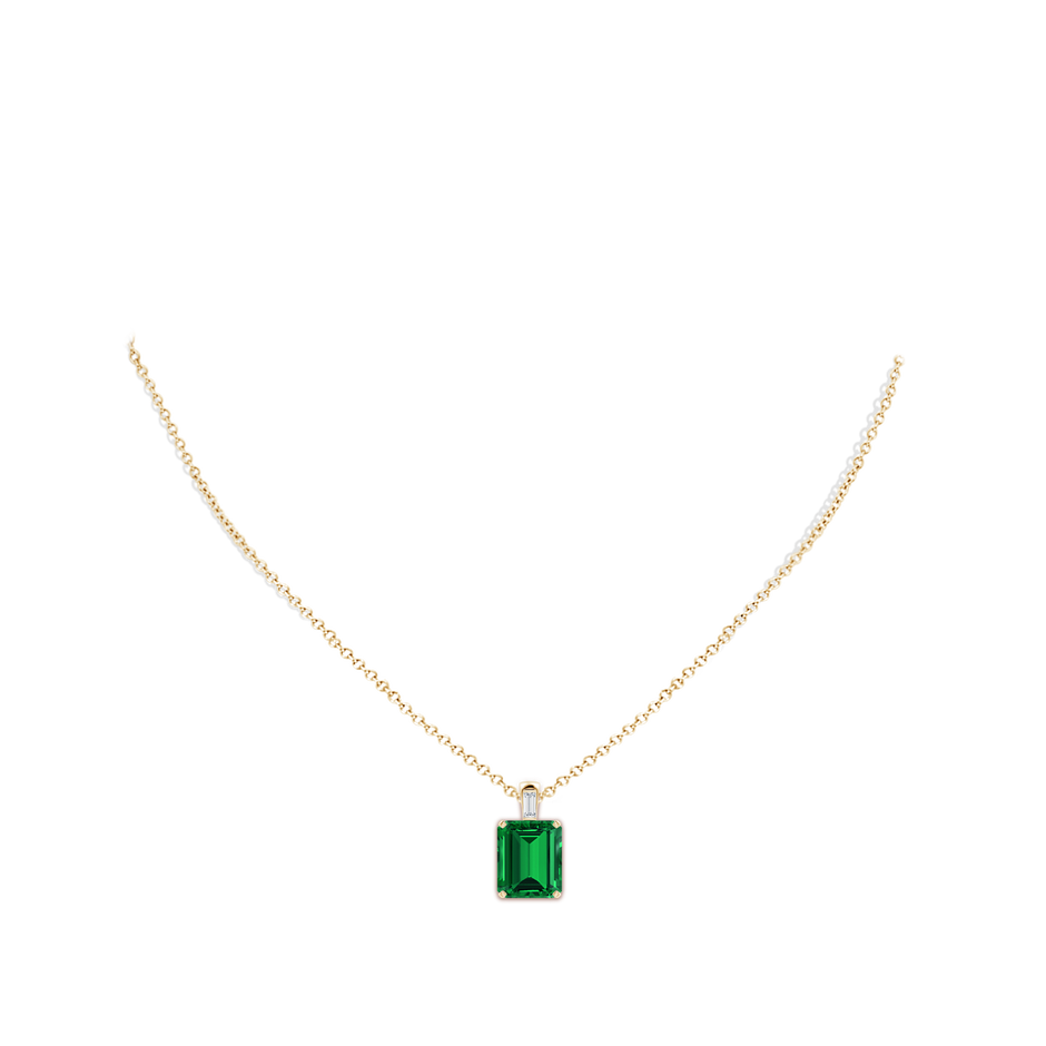 12x10mm Labgrown Emerald-Cut Lab-Grown Emerald Pendant with Baguette Diamond in 18K Yellow Gold pen