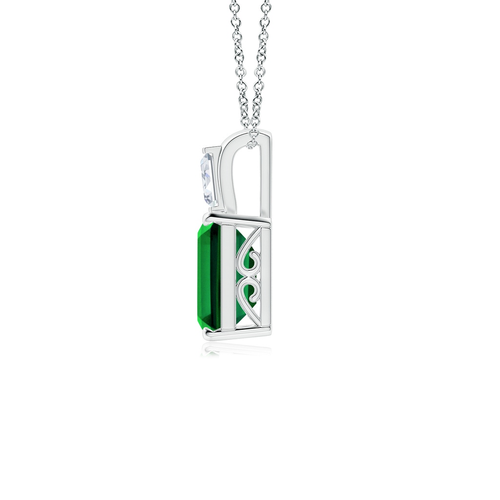 9x7mm Labgrown Emerald-Cut Lab-Grown Emerald Pendant with Baguette Diamond in P950 Platinum - side 199