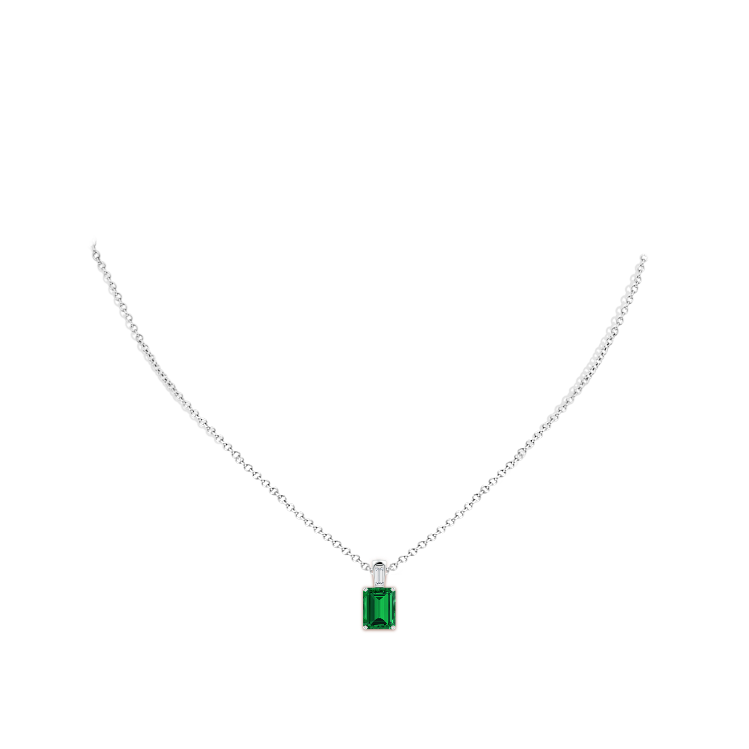 9x7mm Labgrown Emerald-Cut Lab-Grown Emerald Pendant with Baguette Diamond in P950 Platinum - body_neck