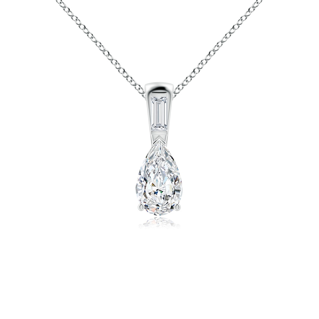 9x5.5mm FGVS Lab-Grown Pear Diamond Pendant with Baguette Accent in White Gold