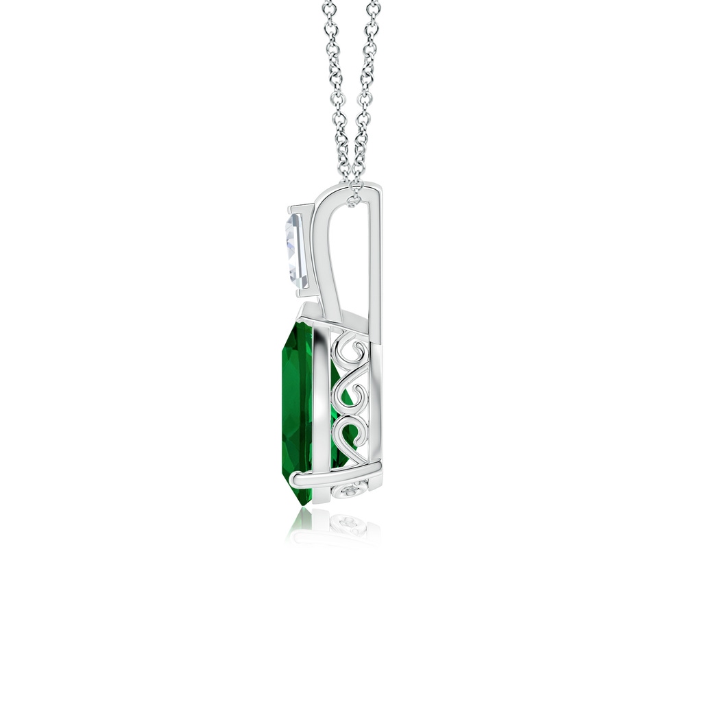 10x8mm Labgrown Pear Lab-Grown Emerald Pendant with Baguette Diamond in 18K White Gold - side 199