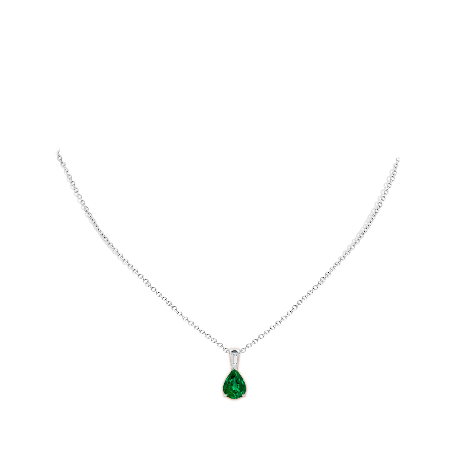 10x8mm Labgrown Pear Lab-Grown Emerald Pendant with Baguette Diamond in 18K White Gold pen