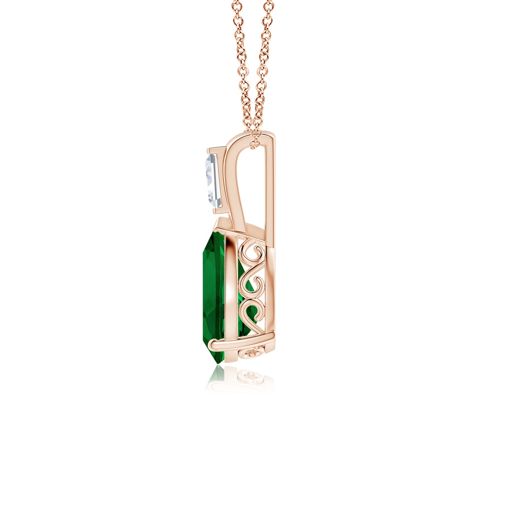 10x8mm Labgrown Pear Lab-Grown Emerald Pendant with Baguette Diamond in Rose Gold - side 199