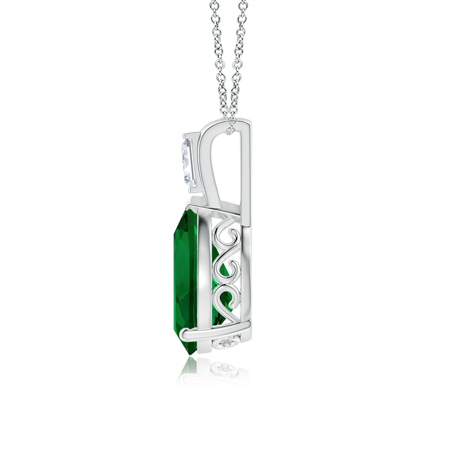12x10mm Labgrown Pear Lab-Grown Emerald Pendant with Baguette Diamond in 18K White Gold side 199