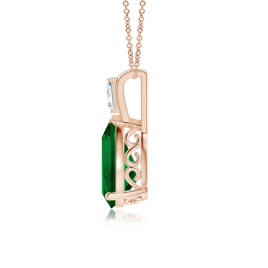 12x10mm Labgrown Pear Lab-Grown Emerald Pendant with Baguette Diamond in Rose Gold side 199