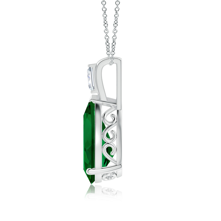 14x10mm Labgrown Pear Lab-Grown Emerald Pendant with Baguette Diamond in White Gold side 199