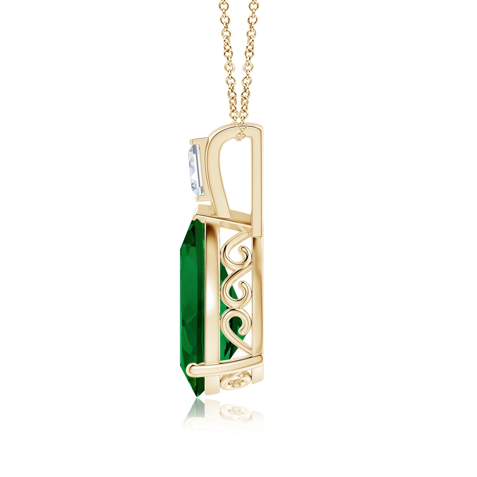 14x10mm Labgrown Pear Lab-Grown Emerald Pendant with Baguette Diamond in Yellow Gold side 199