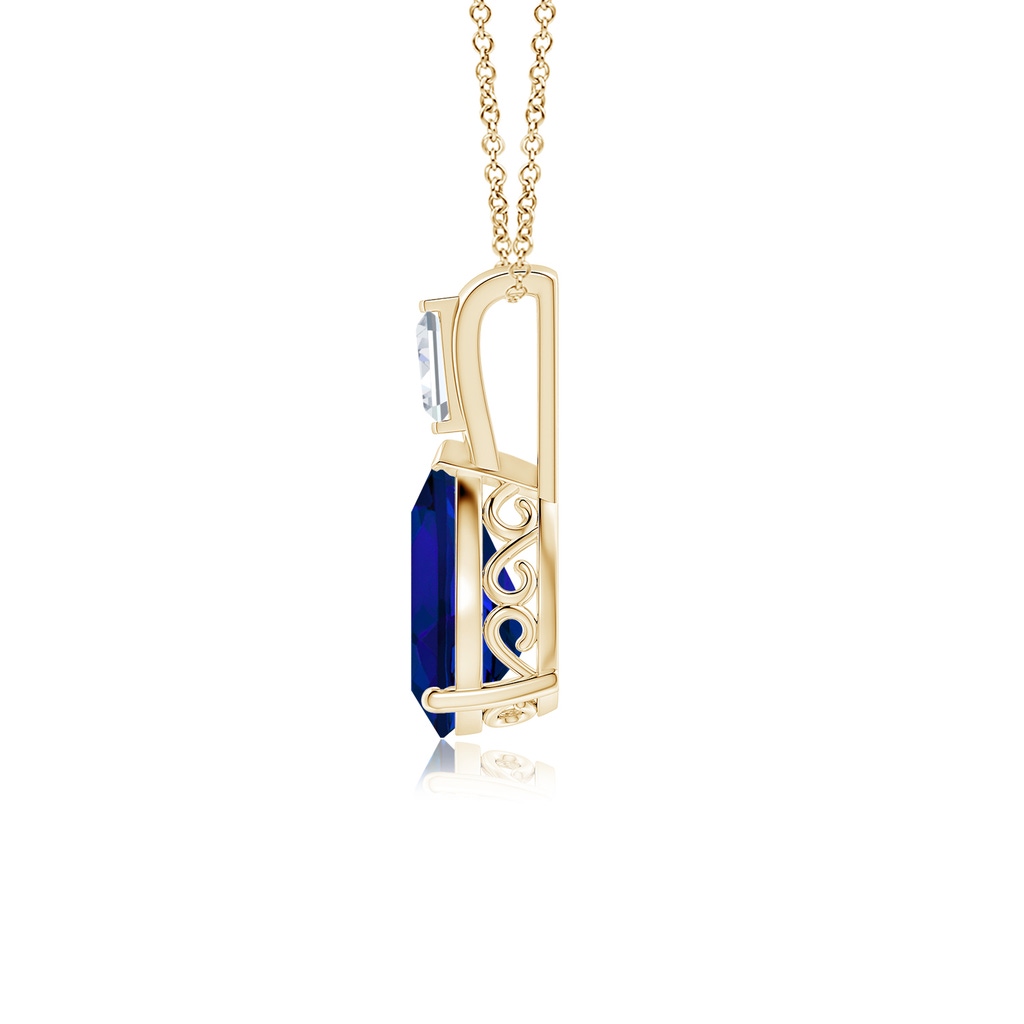 10x8mm Labgrown Lab-Grown Pear Blue Sapphire Pendant with Lab Baguette Diamond in Yellow Gold Side 199
