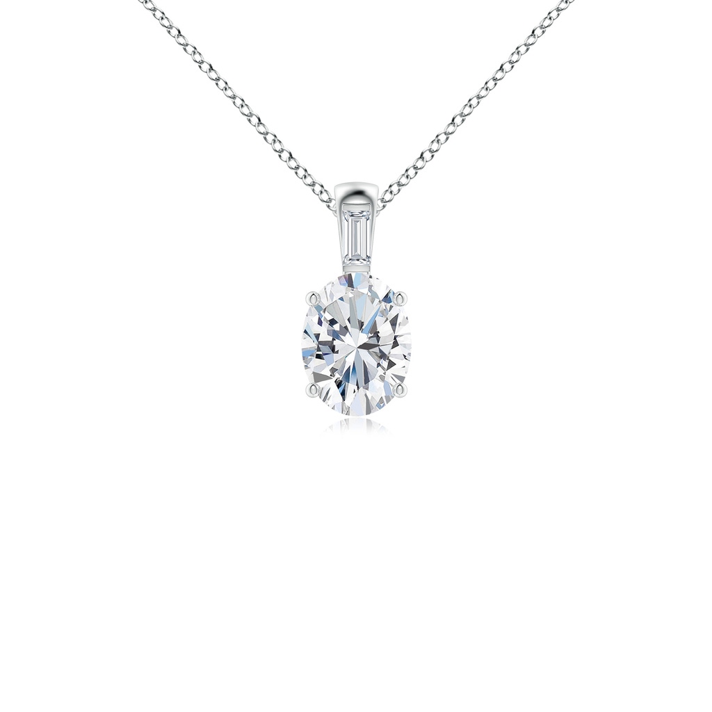 7.7x5.7mm FGVS Lab-Grown Oval Diamond Pendant with Baguette Accent in White Gold