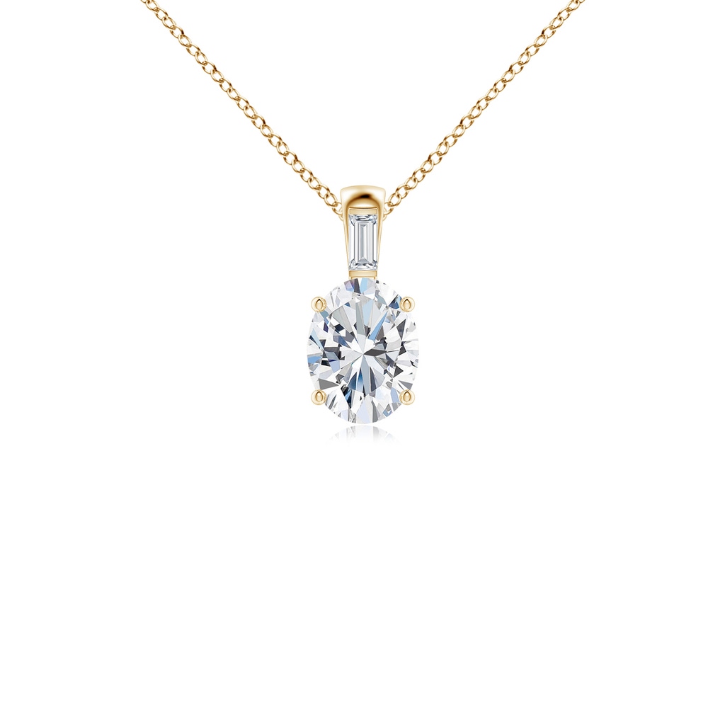 7.7x5.7mm FGVS Lab-Grown Oval Diamond Pendant with Baguette Accent in Yellow Gold