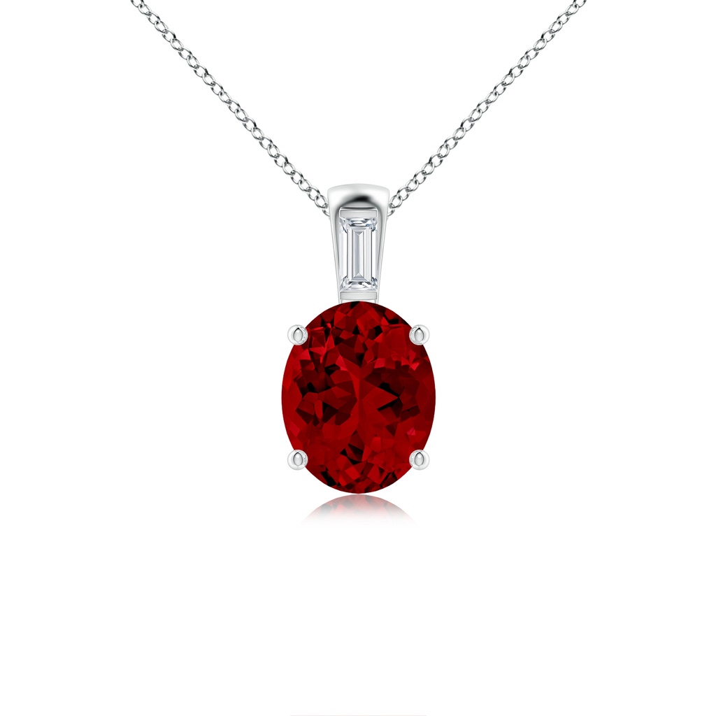 10x8mm Labgrown Lab-Grown Oval Ruby Pendant with Lab Baguette Diamond in P950 Platinum