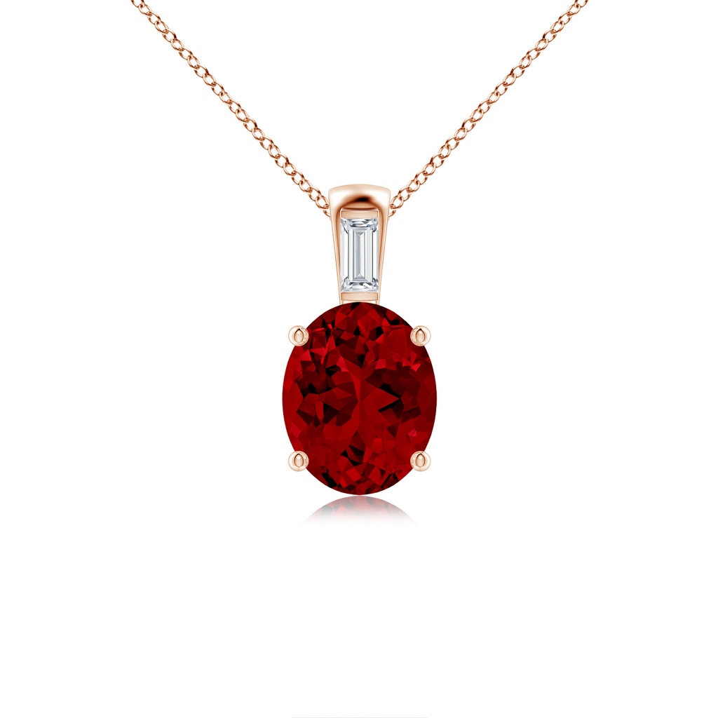 10x8mm Labgrown Lab-Grown Oval Ruby Pendant with Lab Baguette Diamond in Rose Gold