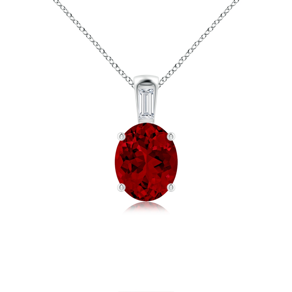10x8mm Labgrown Lab-Grown Oval Ruby Pendant with Lab Baguette Diamond in White Gold