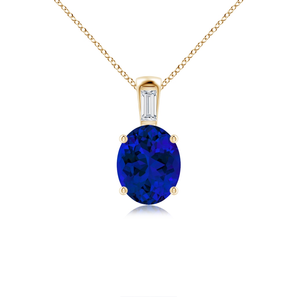 10x8mm Labgrown Lab-Grown Oval Blue Sapphire Pendant with Lab Baguette Diamond in Yellow Gold 