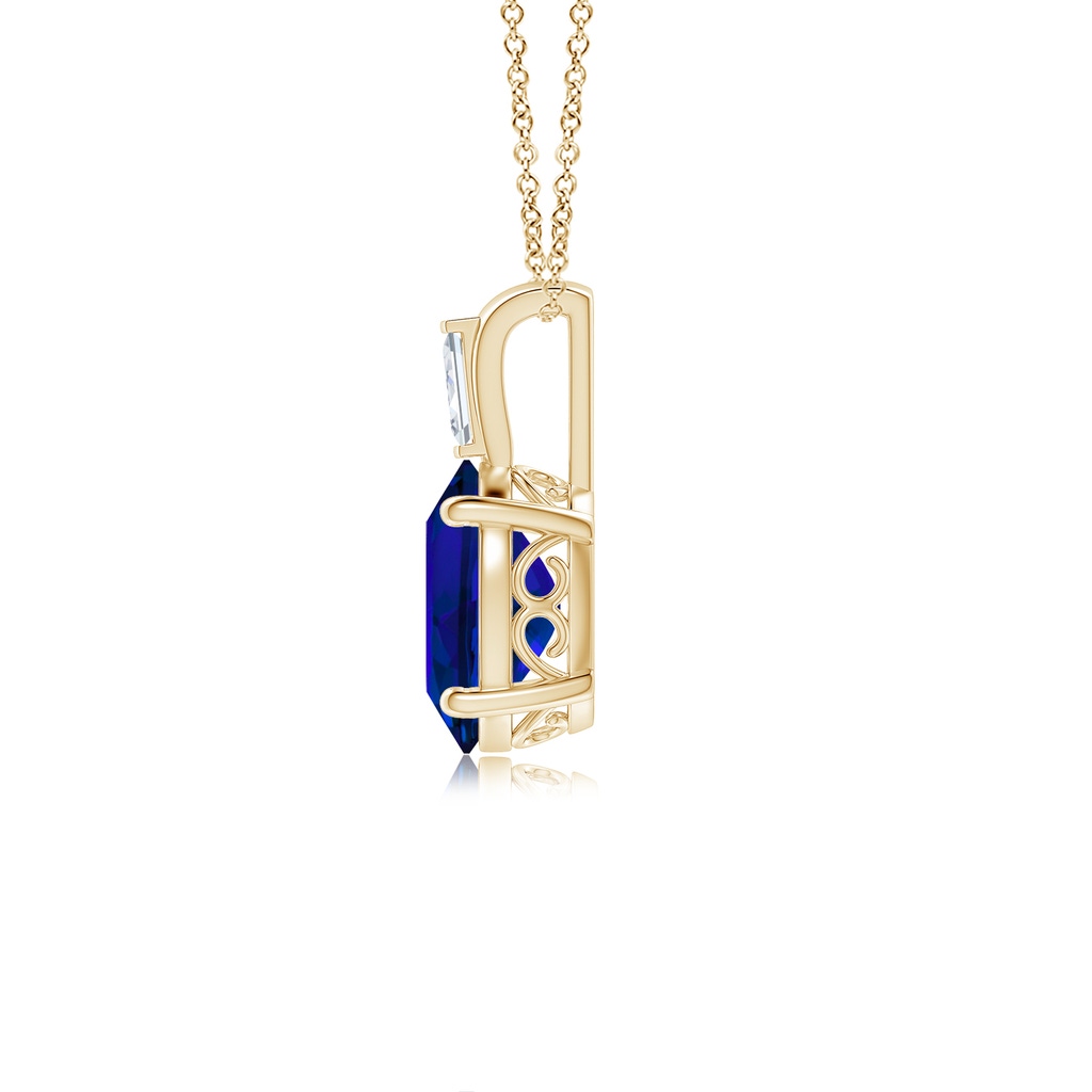 10x8mm Labgrown Lab-Grown Oval Blue Sapphire Pendant with Lab Baguette Diamond in Yellow Gold Side 199
