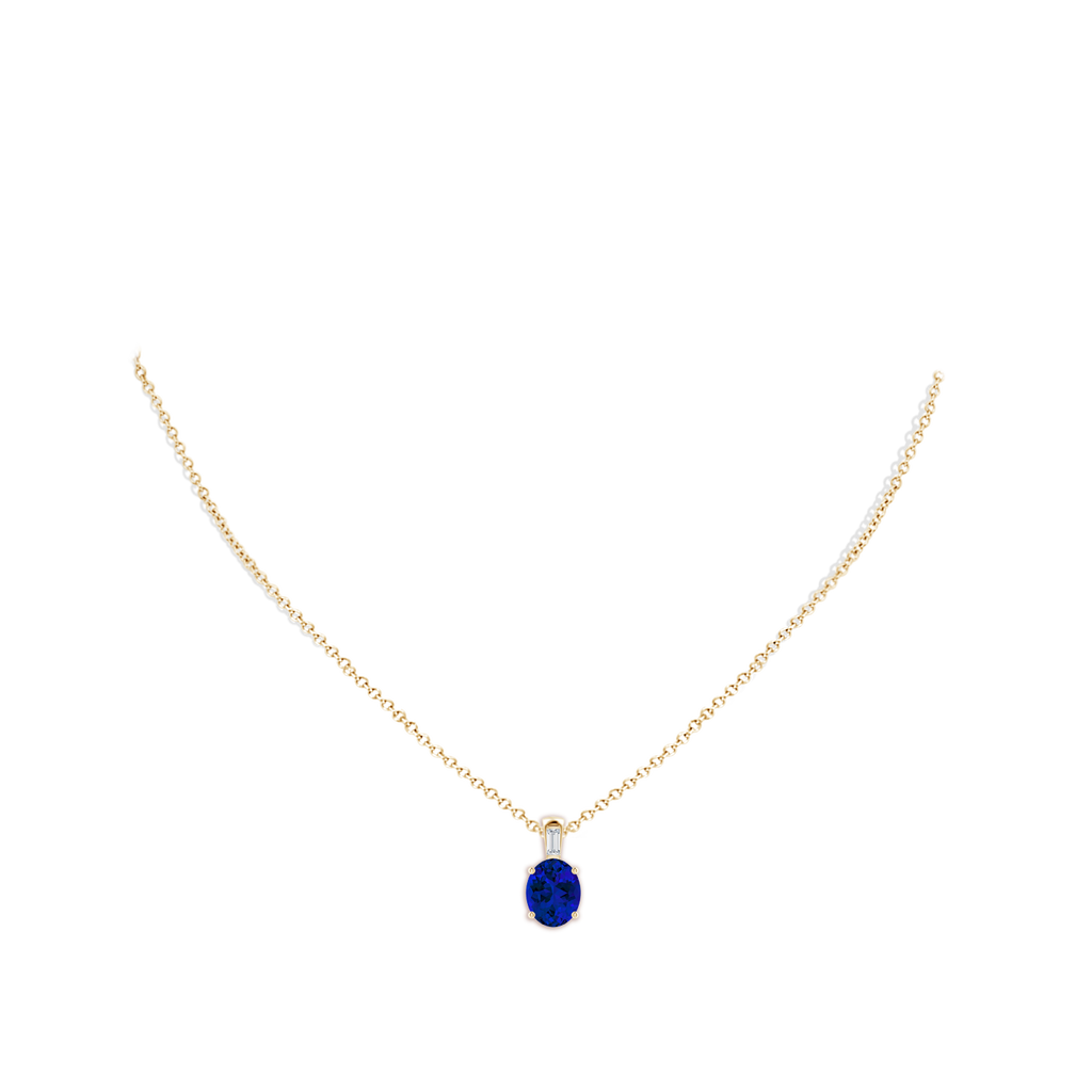 10x8mm Labgrown Lab-Grown Oval Blue Sapphire Pendant with Lab Baguette Diamond in Yellow Gold pen