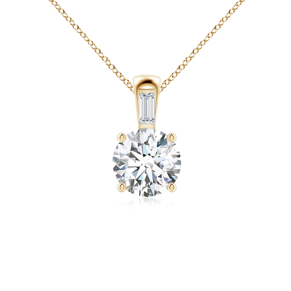 6.4mm FGVS Lab-Grown Round Diamond Pendant with Baguette Accent in Yellow Gold