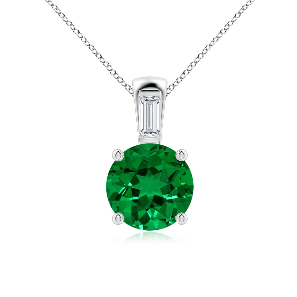 8mm Labgrown Lab-Grown Round Emerald Pendant with Lab Baguette Diamond in White Gold