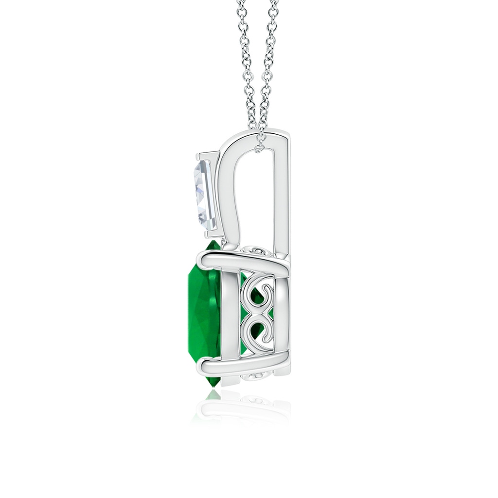 8mm Labgrown Lab-Grown Round Emerald Pendant with Lab Baguette Diamond in White Gold Side 199