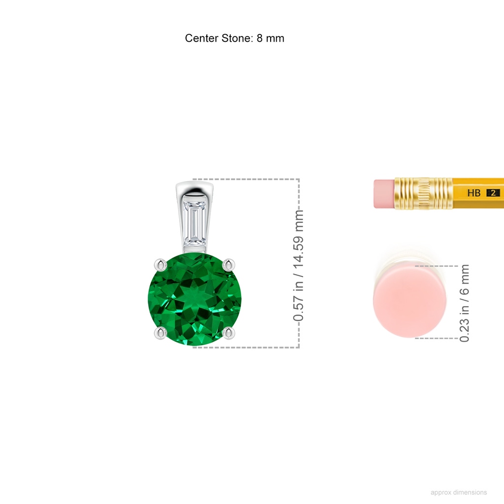 8mm Labgrown Lab-Grown Round Emerald Pendant with Lab Baguette Diamond in White Gold ruler