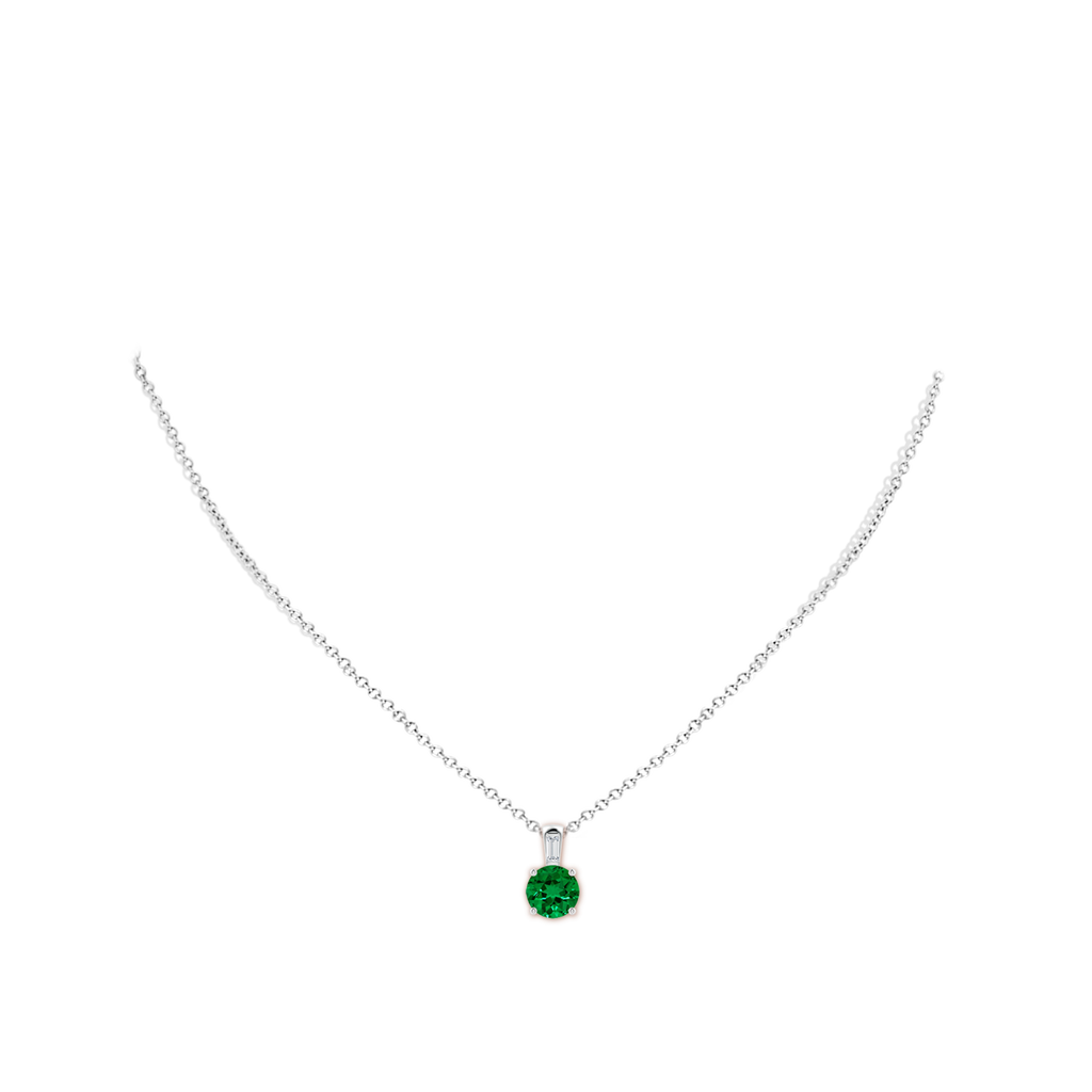 8mm Labgrown Lab-Grown Round Emerald Pendant with Lab Baguette Diamond in White Gold pen