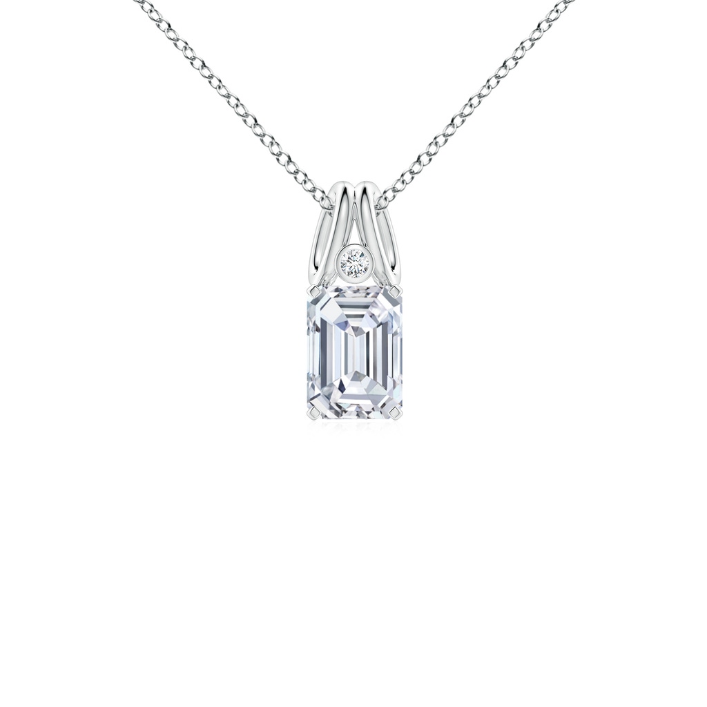 7x5mm FGVS Lab-Grown Emerald-Cut Diamond Pendant with Accent in White Gold