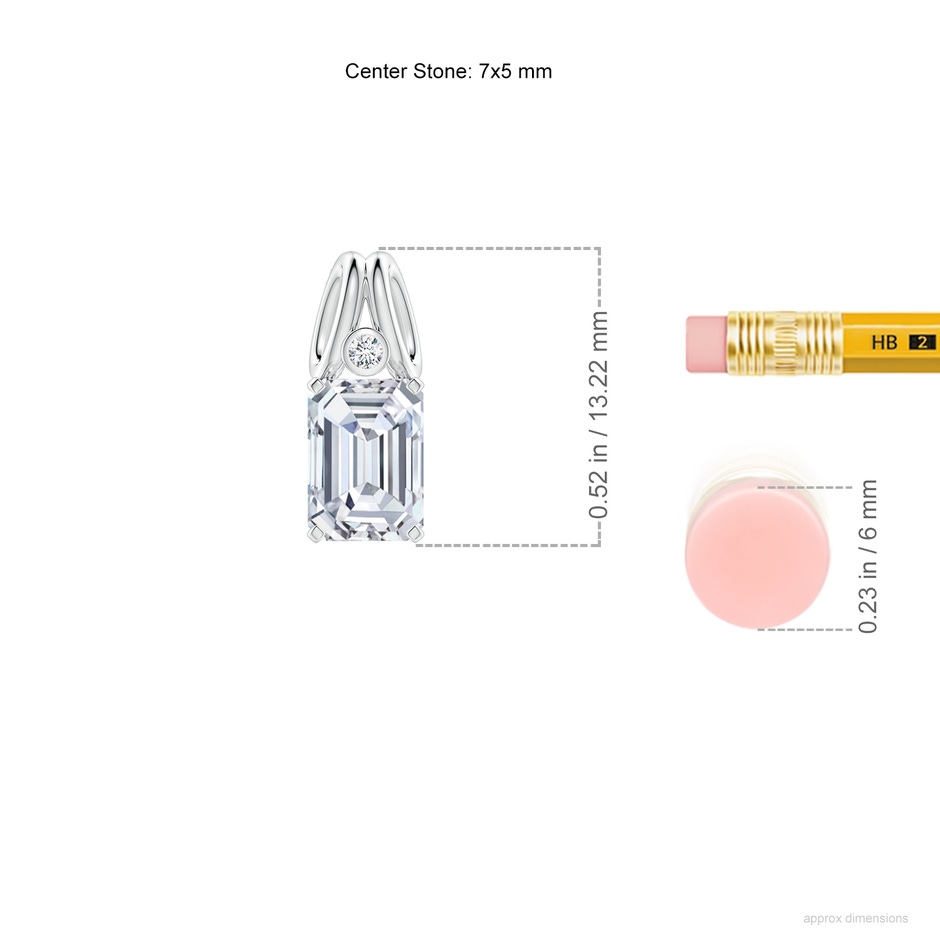 7x5mm FGVS Lab-Grown Emerald-Cut Diamond Pendant with Accent in White Gold ruler