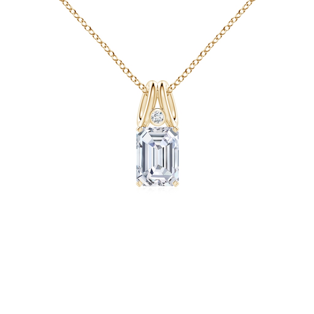 7x5mm FGVS Lab-Grown Emerald-Cut Diamond Pendant with Accent in Yellow Gold