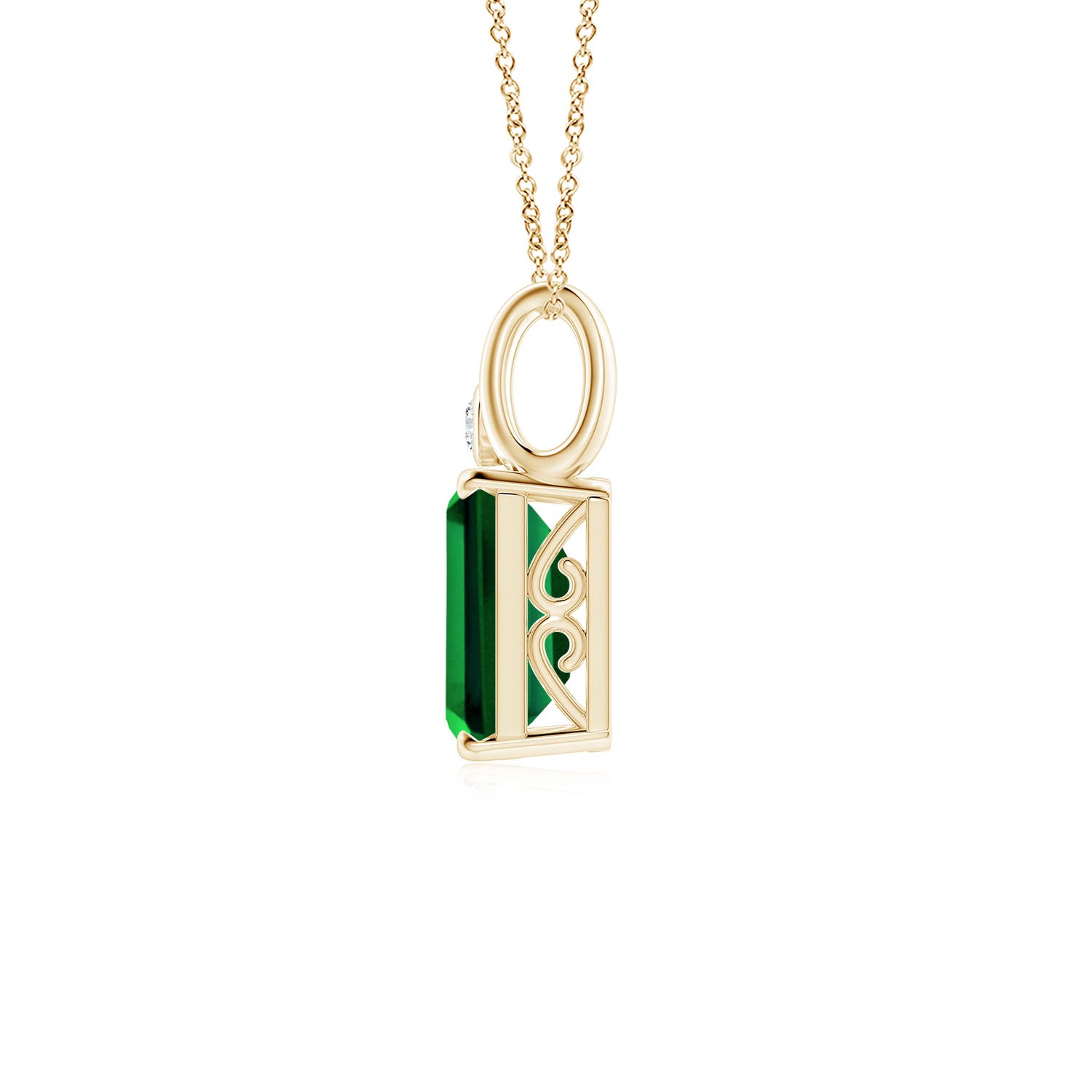 10x8mm Labgrown Emerald-Cut Lab-Grown Emerald Pendant with Diamond in 18K Yellow Gold