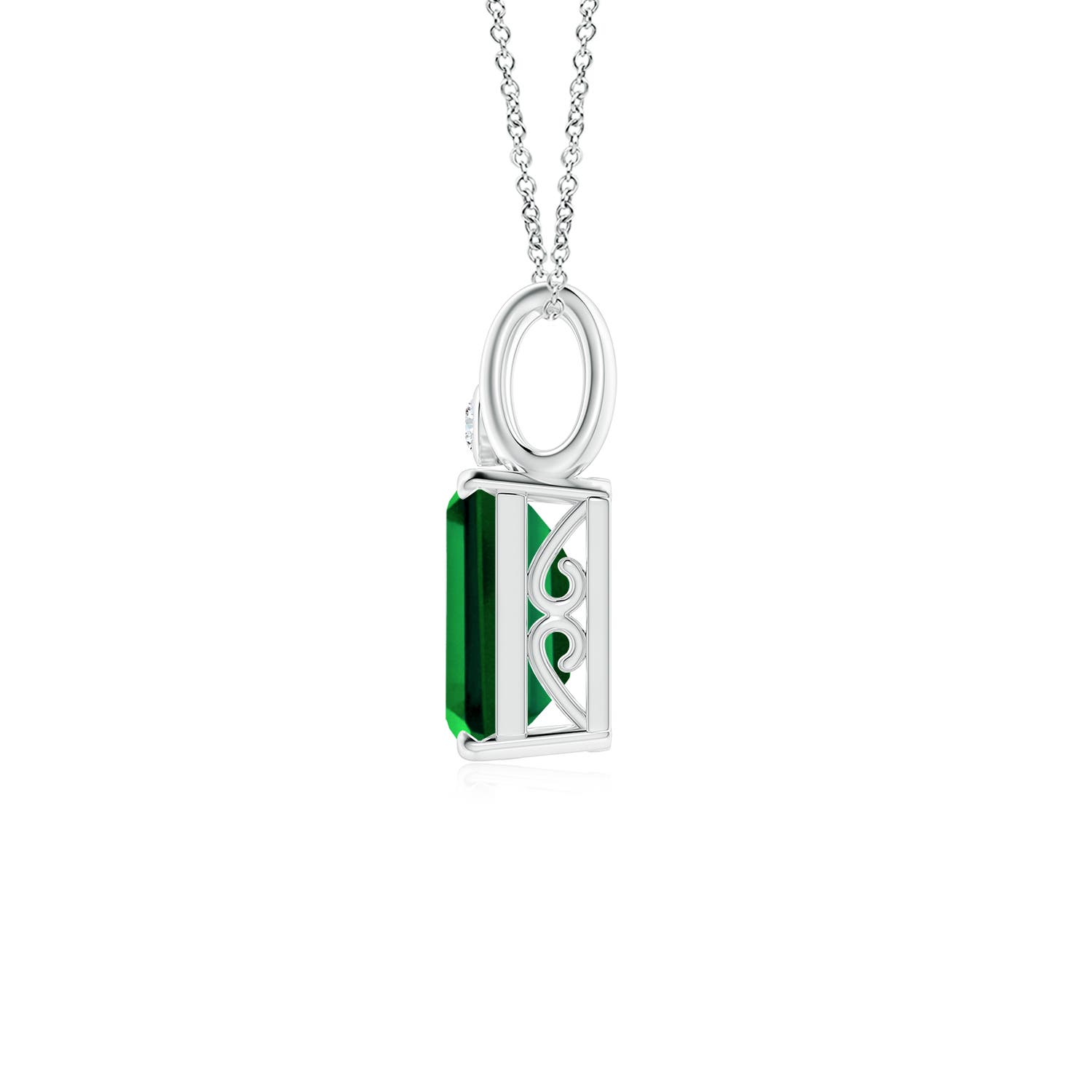 10x8mm Labgrown Emerald-Cut Lab-Grown Emerald Pendant with Diamond in P950 Platinum