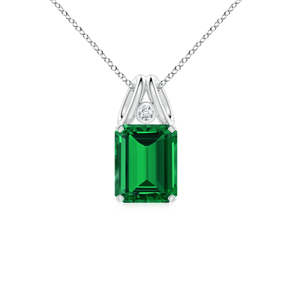 10x8mm Labgrown Emerald-Cut Lab-Grown Emerald Pendant with Diamond in White Gold 
