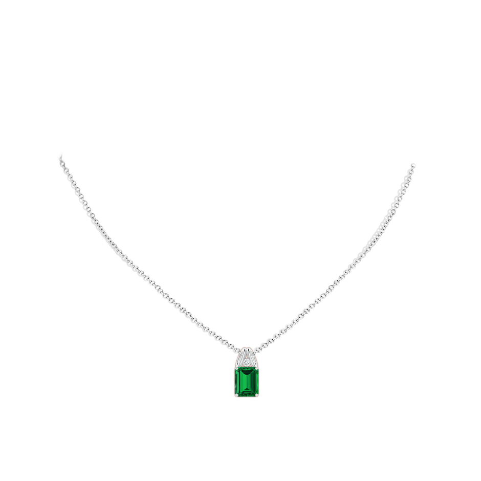 10x8mm Labgrown Emerald-Cut Lab-Grown Emerald Pendant with Diamond in White Gold pen