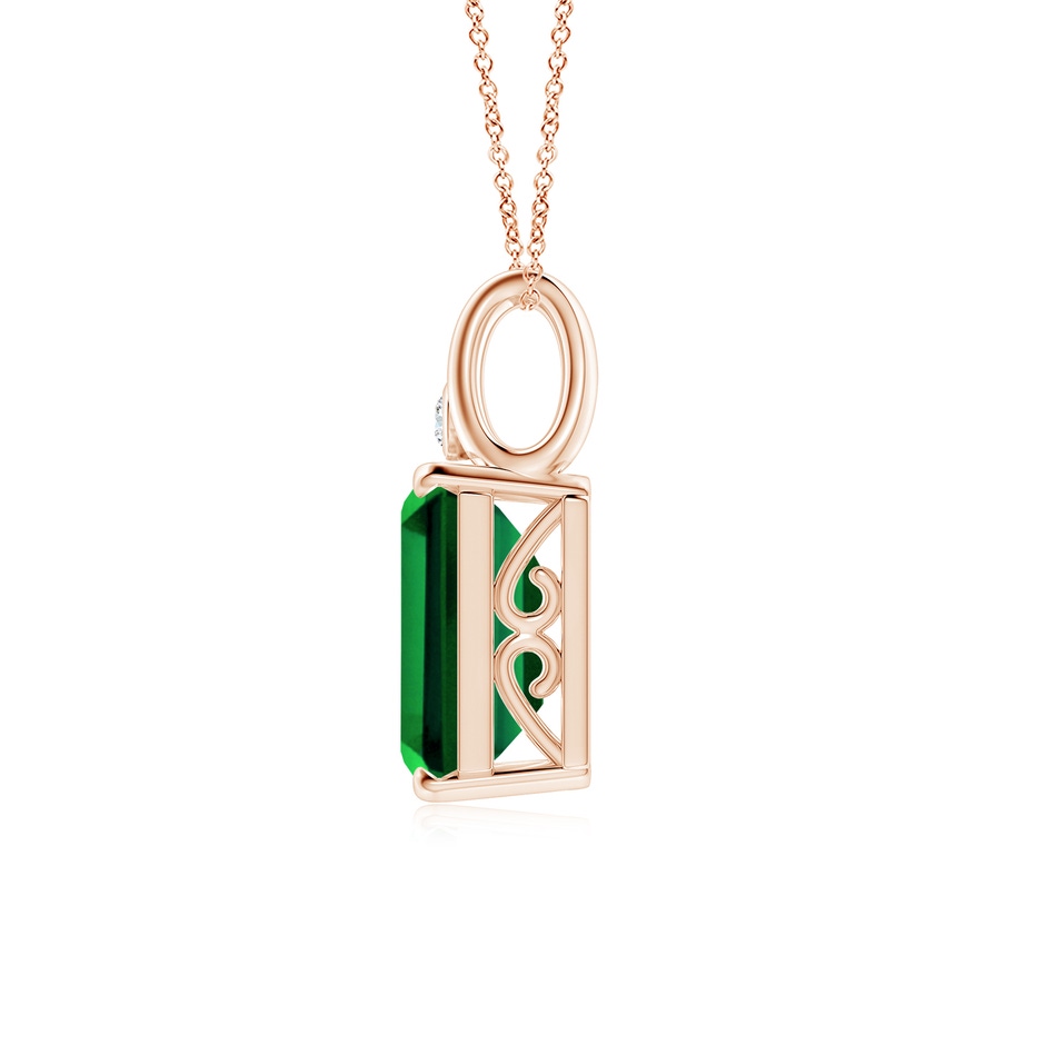 12x10mm Labgrown Emerald-Cut Lab-Grown Emerald Pendant with Diamond in 18K Rose Gold side 199
