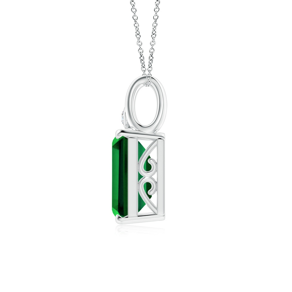 12x10mm Labgrown Emerald-Cut Lab-Grown Emerald Pendant with Diamond in 18K White Gold side 199