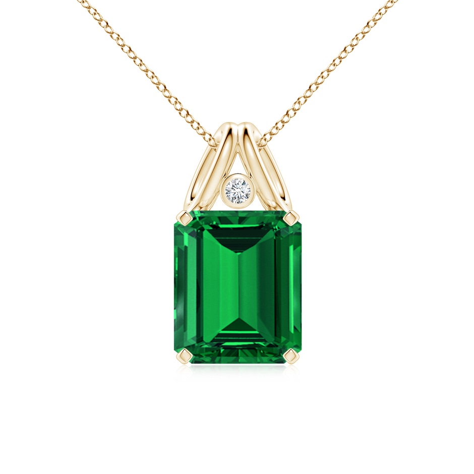 12x10mm Labgrown Emerald-Cut Lab-Grown Emerald Pendant with Diamond in 18K Yellow Gold 