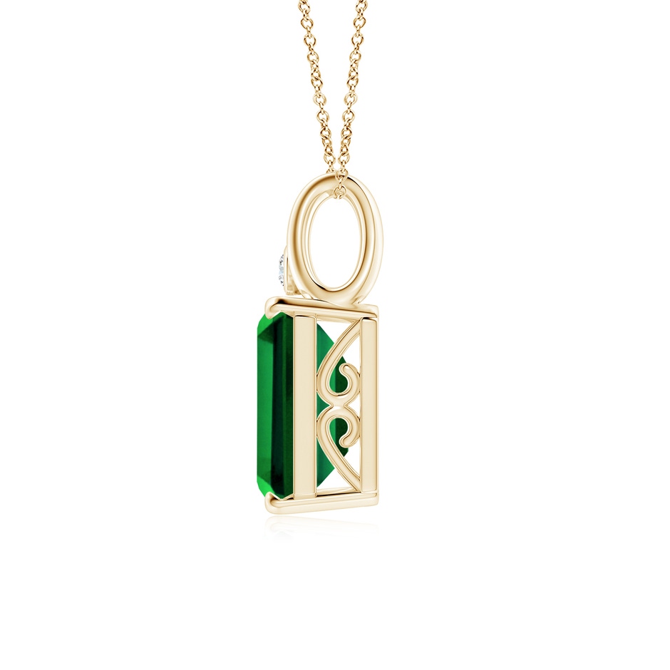 12x10mm Labgrown Emerald-Cut Lab-Grown Emerald Pendant with Diamond in 18K Yellow Gold side 199