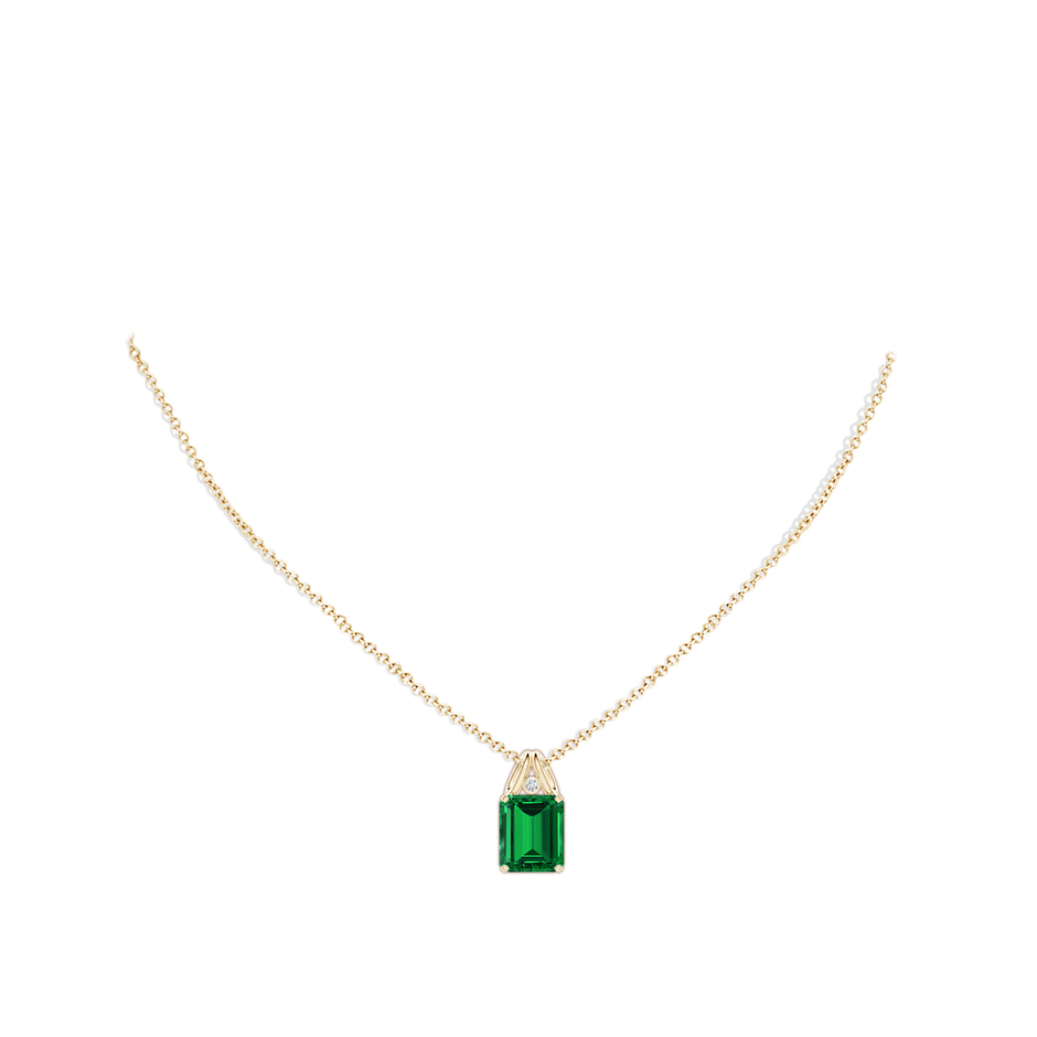 12x10mm Labgrown Emerald-Cut Lab-Grown Emerald Pendant with Diamond in 18K Yellow Gold pen