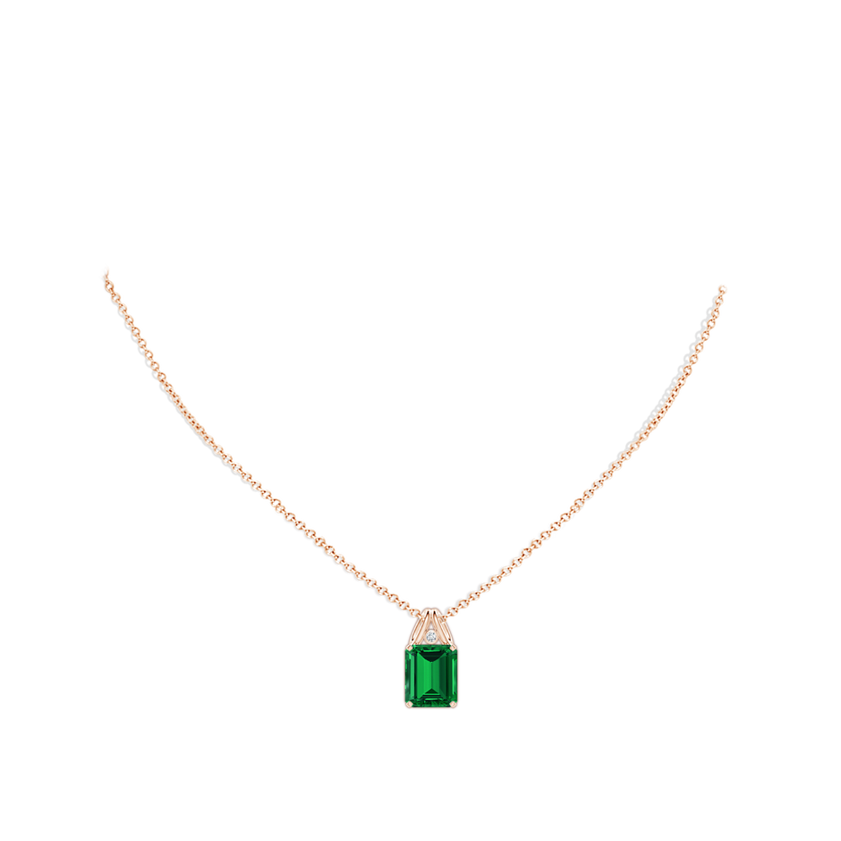 12x10mm Labgrown Emerald-Cut Lab-Grown Emerald Pendant with Diamond in Rose Gold pen