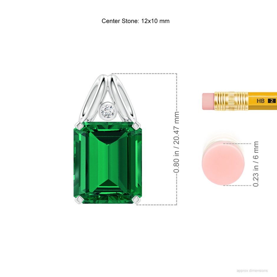 12x10mm Labgrown Emerald-Cut Lab-Grown Emerald Pendant with Diamond in White Gold ruler
