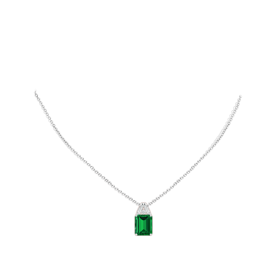 12x10mm Labgrown Emerald-Cut Lab-Grown Emerald Pendant with Diamond in White Gold pen