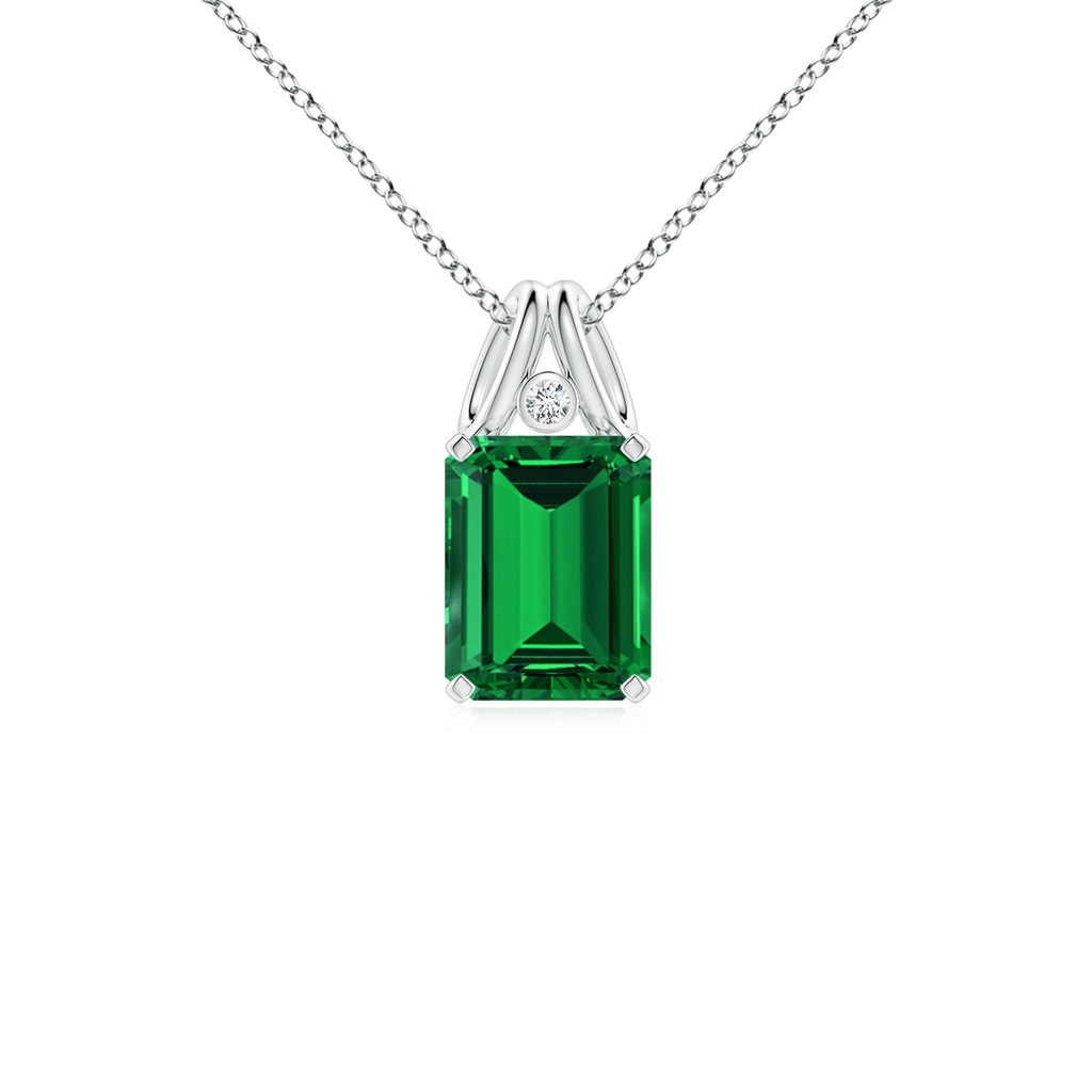 9x7mm Labgrown Lab-Grown Emerald-Cut Emerald Pendant with Lab Diamond in White Gold