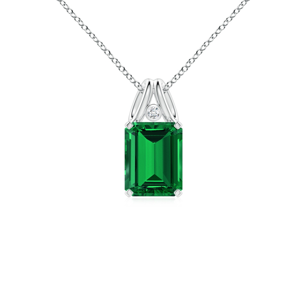 9x7mm Labgrown Emerald-Cut Lab-Grown Emerald Pendant with Diamond in White Gold