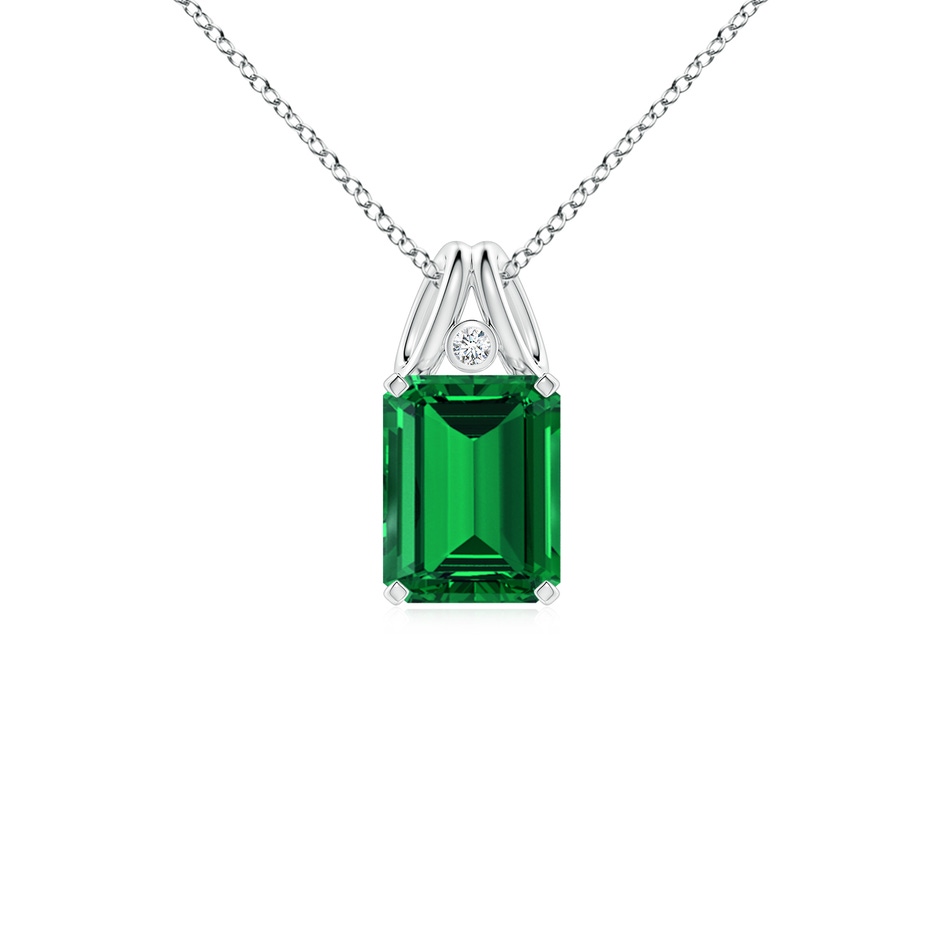 9x7mm Labgrown Emerald-Cut Lab-Grown Emerald Pendant with Diamond in White Gold 