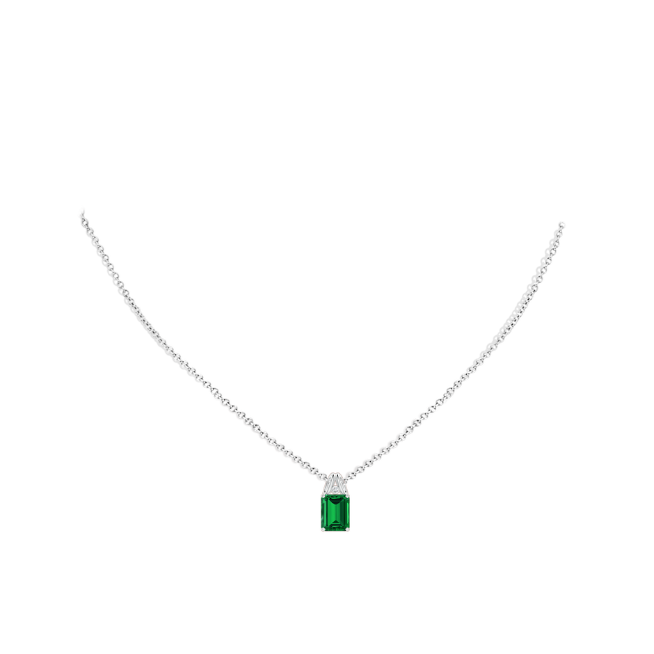 9x7mm Labgrown Emerald-Cut Lab-Grown Emerald Pendant with Diamond in White Gold pen