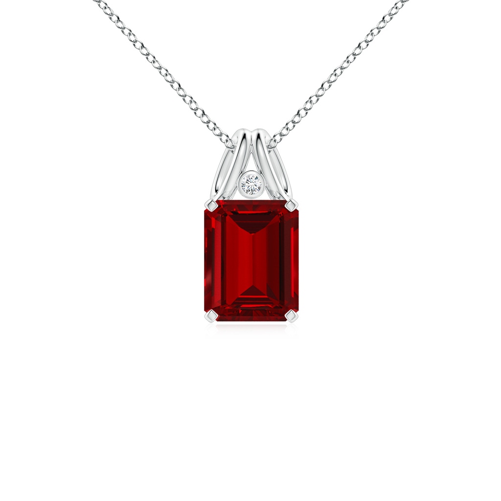 9x7mm Labgrown Lab-Grown Emerald-Cut Ruby Pendant with Lab Diamond in White Gold