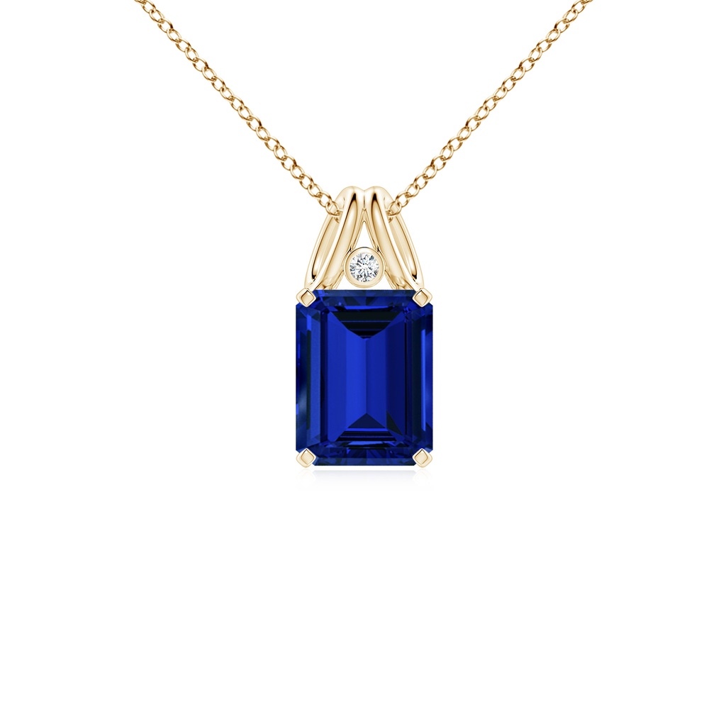 9x7mm Labgrown Lab-Grown Emerald-Cut Blue Sapphire Pendant with Lab Diamond in Yellow Gold