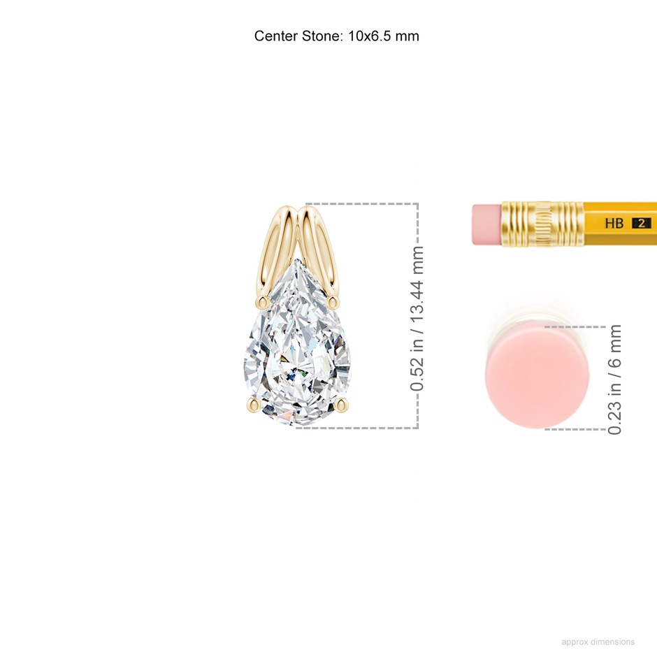 10x6.5mm FGVS Lab-Grown Pear-Shaped Diamond Solitaire Pendant in Yellow Gold ruler