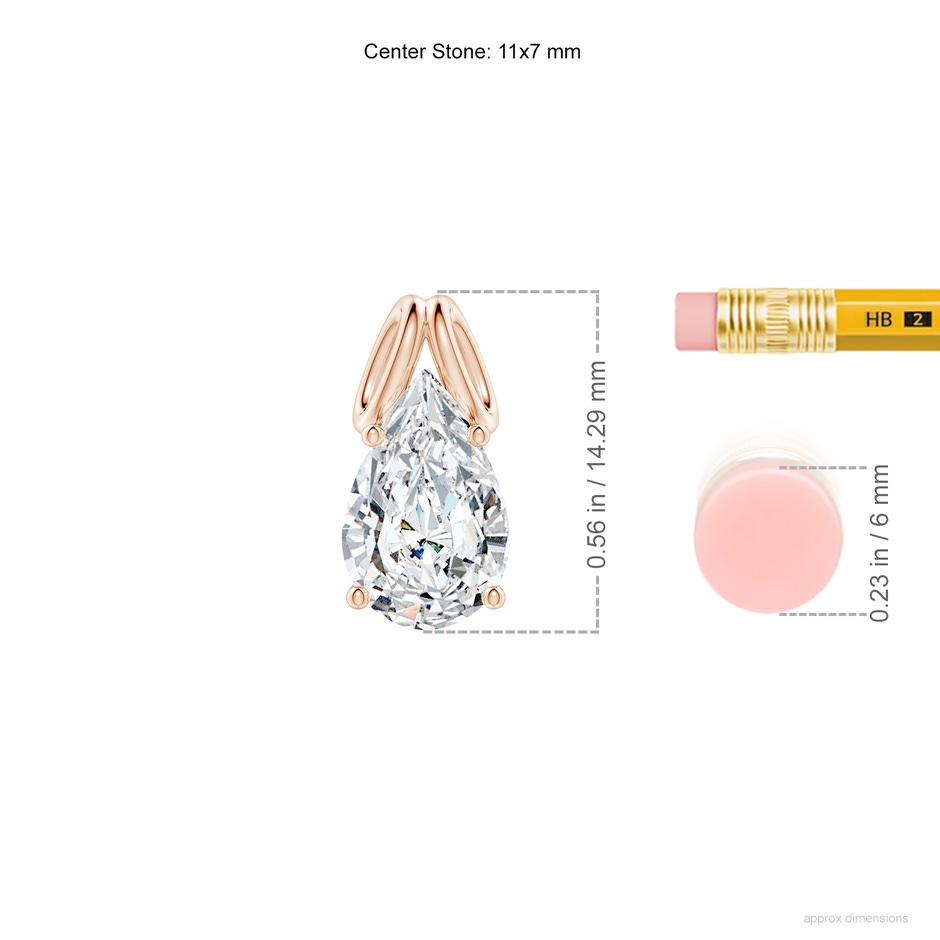 11x7mm FGVS Lab-Grown Pear-Shaped Diamond Solitaire Pendant in Rose Gold ruler