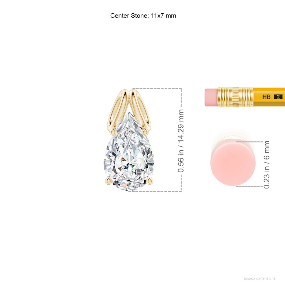 11x7mm FGVS Lab-Grown Pear-Shaped Diamond Solitaire Pendant in Yellow Gold ruler